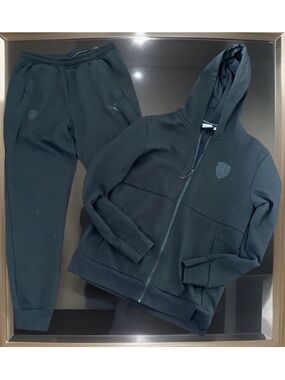 Puma Ferrari Racing Hoodie Jacket/Matching Joggers Track Suit Mens Large Black